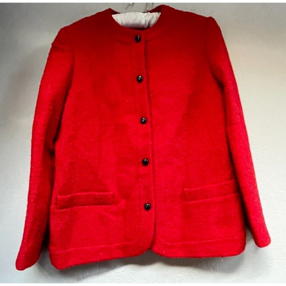 Vintage Schrader Sport Womens Wool Mock Neck Button Cardigan Sweater Size 12 Red